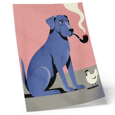 Kunstdruck leinwand Blauer Hund mit Pfeifenhuhn, rosa Hintergrund