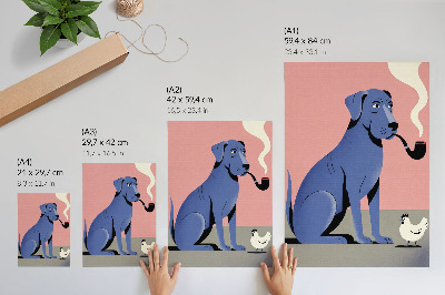 Kunstdruck leinwand Blauer Hund mit Pfeifenhuhn, rosa Hintergrund