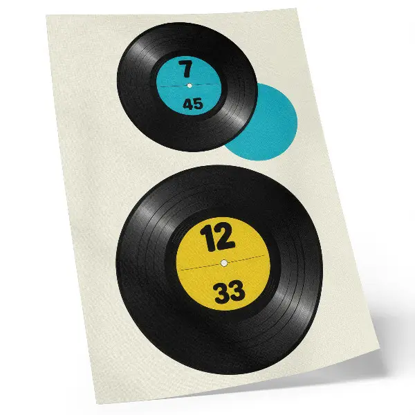 Poster mit modernen Vinyl-Schallplatten in Gelb und Türkis
