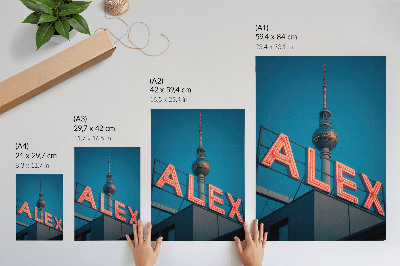 Wandposter Turm, Neonstadt, Abendhimmel im Kontrast