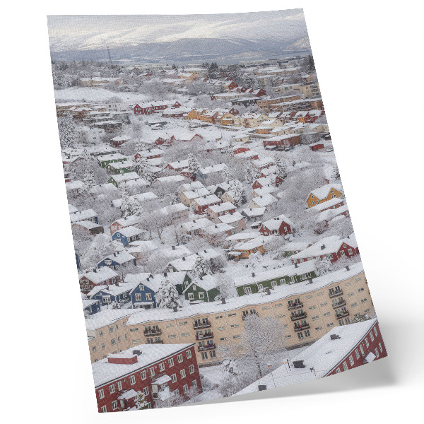 Poster Bunte Häuser, Winterberge, Harmonie mit der Natur