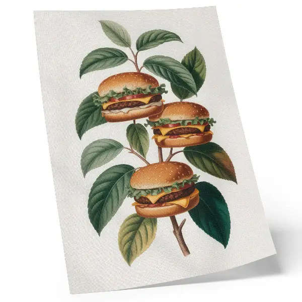 Poster hamburger an den Ästen eines grünen Baums