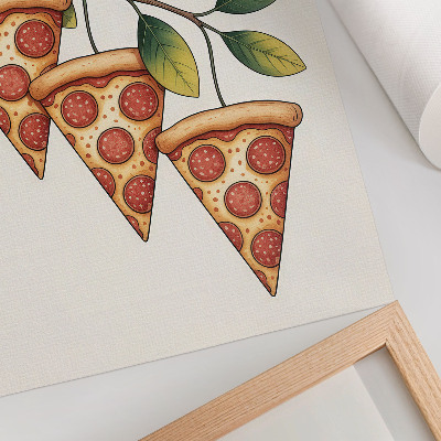 Kunstdruck leinwand Pizzastücke in fröhlichen Farben an einem Ast