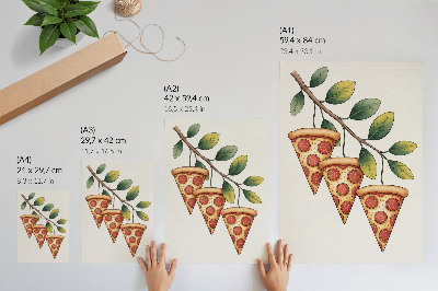 Kunstdruck leinwand Pizzastücke in fröhlichen Farben an einem Ast