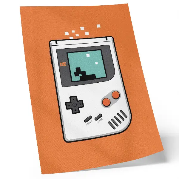 Wandposter Retro-Konsolen-Pixelbildschirm auf orangefarbenem Hintergrund