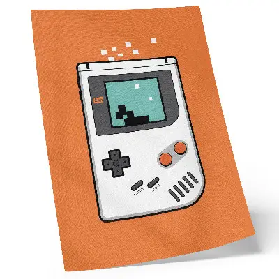 Wandposter Retro-Konsolen-Pixelbildschirm auf orangefarbenem Hintergrund