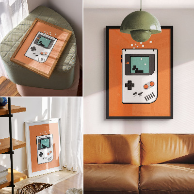 Wandposter Retro-Konsolen-Pixelbildschirm, orangefarbener Hintergrund