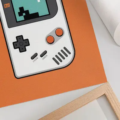 Wandposter Retro-Konsolen-Pixelbildschirm auf orangefarbenem Hintergrund