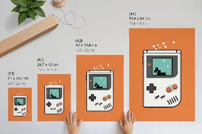 Wandposter Retro-Konsolen-Pixelbildschirm auf orangefarbenem Hintergrund