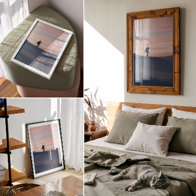 Kunstdruck leinwand Skifahrer vor rosa Himmel in einer Winterlandschaft