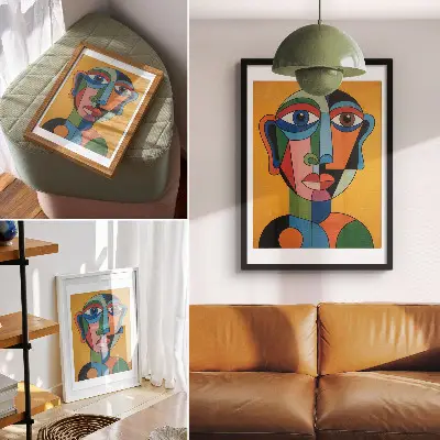 Wandposter geometrisches Porträt in leuchtenden Farben im modernen Stil
