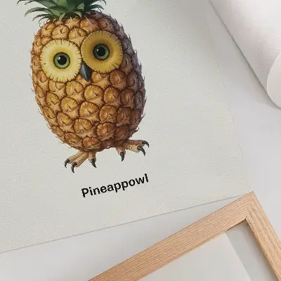 Kunstdruck auf Leinwand mit fantasievoller Kombination aus Ananas und Eule