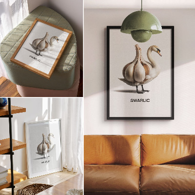 Poster Schwan kombiniert mit Knoblauch-Surrealismus