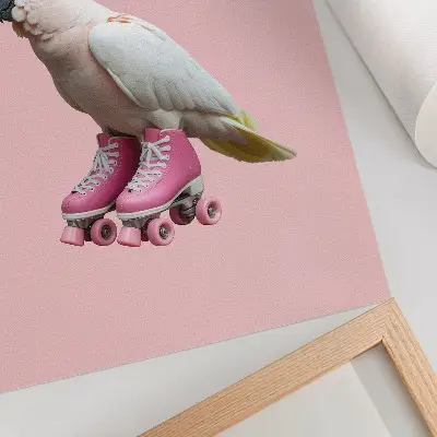 Leinwand Kunstdruck ein Papagei auf Rollschuhen in modernen Pastellfarben