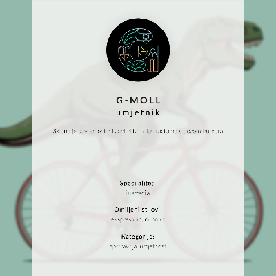 Wandposter Grüner Dinosaurier auf einem Fahrrad vor türkisfarbenem Hintergrund