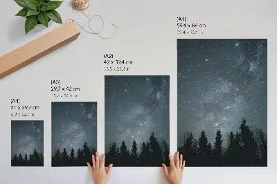 Leinwand-Kunstdruck ein Nachthimmel voller Sterne mit Baumsilhouetten