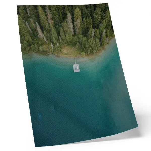 Wandposter Waldseebrücke in grün-blauer Klima-Optik