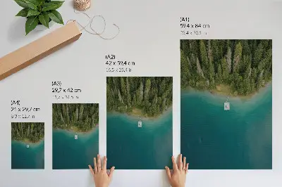 Wandposter Waldseebrücke in grün-blauer Klima-Optik