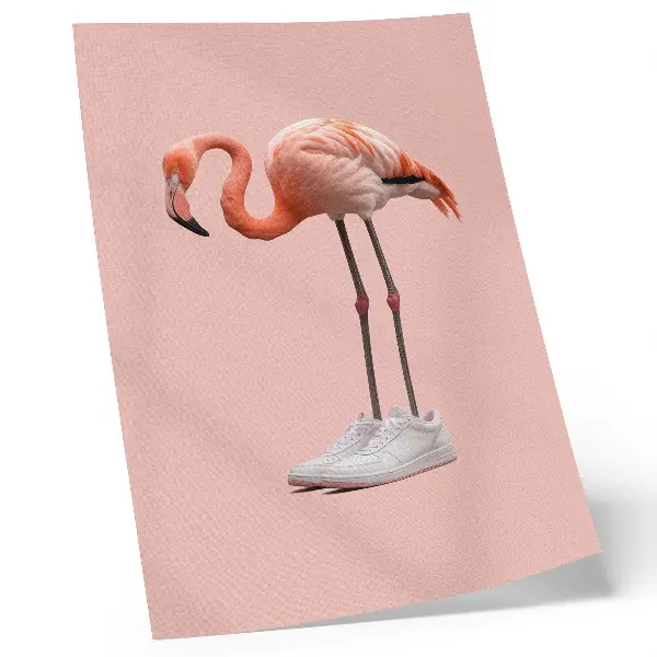 Wandposter Flamingorosa Sportschuhe vor rosa Hintergrund