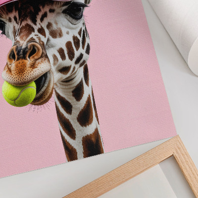 Poster Lustige Giraffe mit Mütze und Tennisball