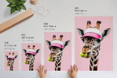 Poster Lustige Giraffe mit Mütze und Tennisball
