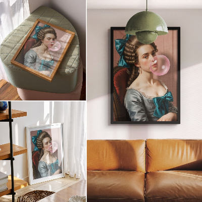 Wandposter Porträt einer Frau mit Kaugummi, Retro-Stil