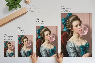 Wandposter Porträt einer Frau mit Kaugummi im Retro-Stil