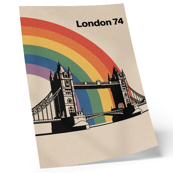 Poster Ikonische Brücke, schwarze Silhouette und Regenbogen