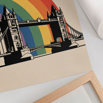 Poster Ikonische Brücke, schwarze Silhouette und Regenbogen