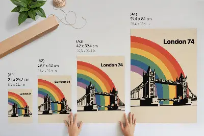 Poster ikonische Brücke mit schwarzer Silhouette und Regenbogen