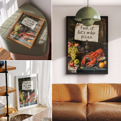Kunstdruck leinwand Eklektische Farben, humorvolle Hummer-Inschrift