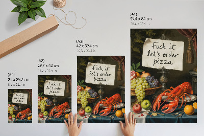 Kunstdruck leinwand Eklektische Farben, humorvolle Hummer-Inschrift