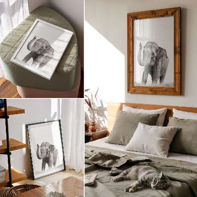 Poster Schwarzer Elefant mit erhobenem Rüssel