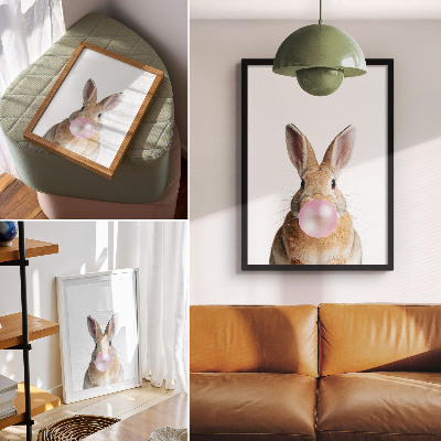 Kunstdruck leinwand Kaninchen, Tiere, rosa Kaugummi