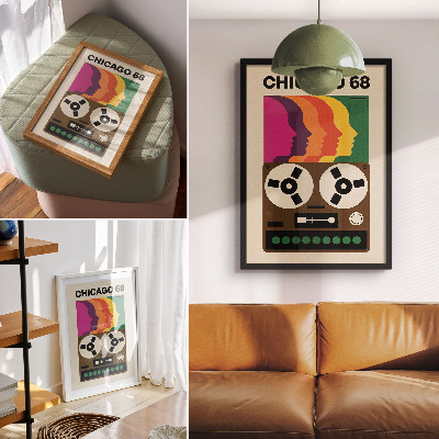 Kunstdruck leinwand Bunte Silhouetten eines Retro-Tonbandgeräts