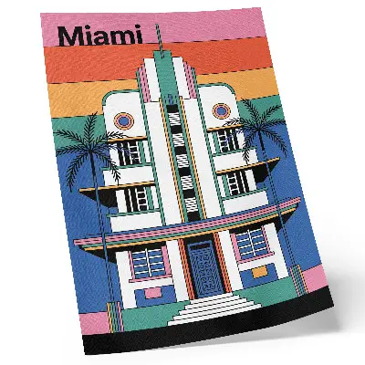 Poster mit Art-déco-Motiv in tropischen Farben und Palmen-Design für Miami-Feeling