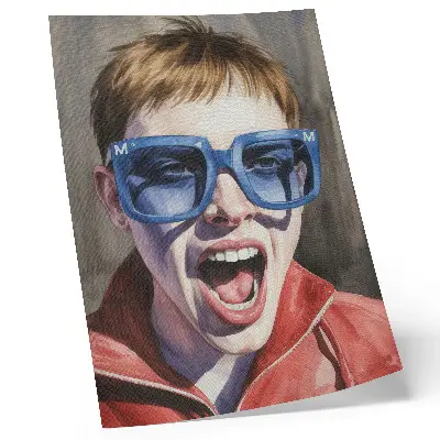 Wandposter Porträt einer Person mit Brille in lebendigen Farben und emotionalem Ausdruck