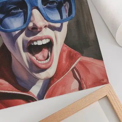 Wandposter Porträt einer Person mit Brille in lebendigen Farben und emotionalem Ausdruck