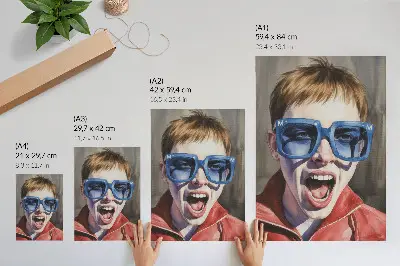 Wandposter Porträt einer Person mit Brille in lebendigen Farben und emotionalem Ausdruck
