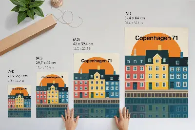 Kunstdruck auf Leinwand farbenfrohe Häuser am Wasser mit minimalistischer Ästhetik