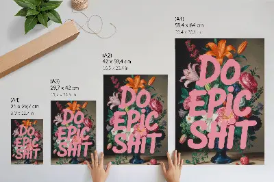 Kunstdruck auf Leinwand bunte Blumen mit pinkfarbener Schrift und lebhaften Kontrasten