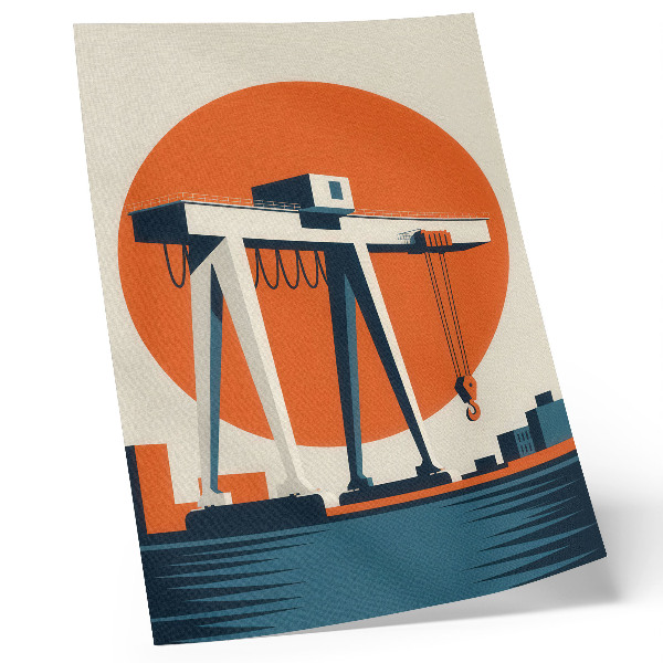 Wandposter Retro-Kran, orangefarbener Industriekreis