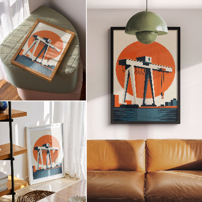 Wandposter Retro-Kran, orangefarbener Industriekreis
