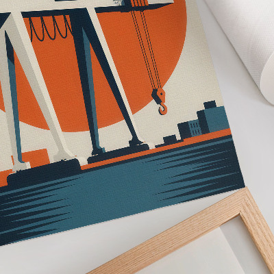 Wandposter Retro-Kran, orangefarbener Industriekreis
