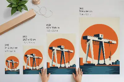 Wandposter Retro-Kran in einem orangefarbenen Industriekreis