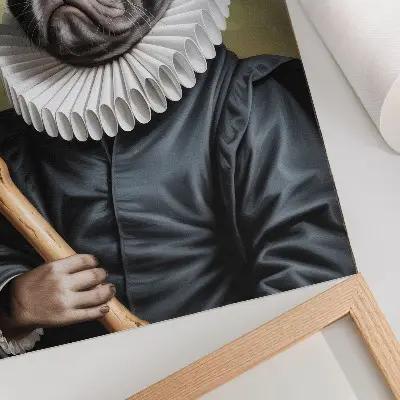 Poster mit einer Abbildung eines Hundes im Renaissance-Kostüm