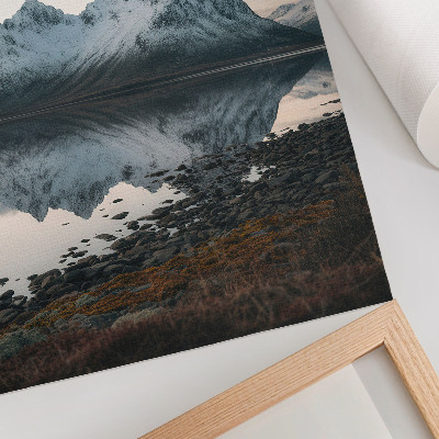 Wandposter Bergblick, Spiegelbild, ruhiges Wasser