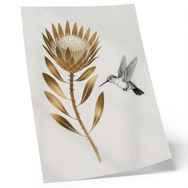 Wandposter Ein Kolibri- und Blumenmotiv in modernem Ton