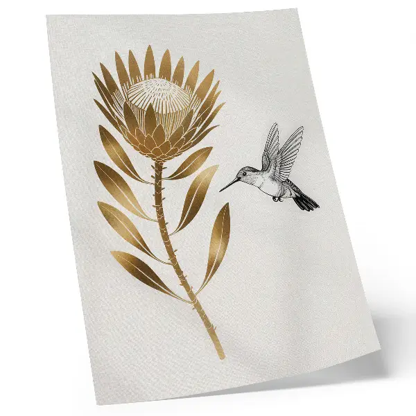Wandposter mit einem modernen Kolibri- und Blumenmotiv