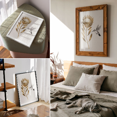 Wandposter Ein Kolibri- und Blumenmotiv in modernem Ton